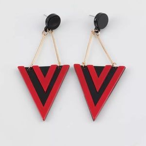 Retro 80’s Style Red/Black BIG Triangle Drop Earrings
